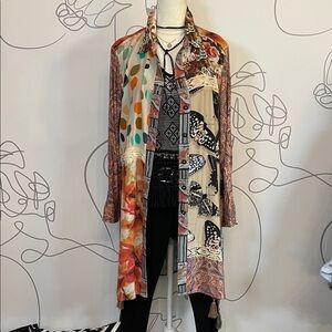 John Mark Multicolor Patchwork Printed Long Tunic Shirt